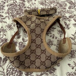 Designer inspired Brown/Tan GG Canvas Dog Harness with Padded Mesh size L